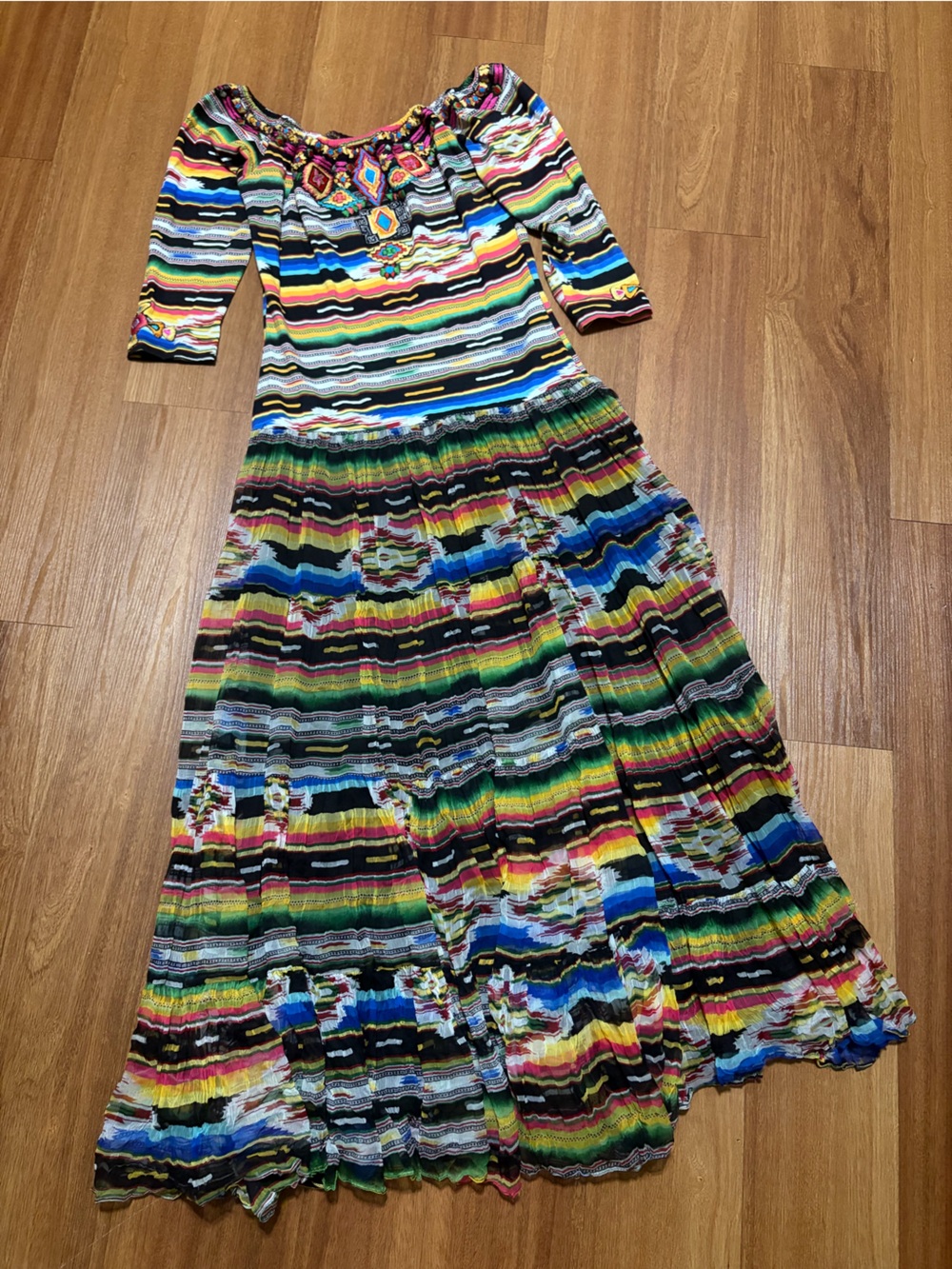 Vintage Collection Western Serape Saltillo Embroidered Boho Maxi Dress Sz S/M